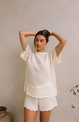 BIRDIE CROCHET SHORTS - MAMA CREAM