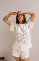 BIRDIE CROCHET TEE - MAMA CREAM