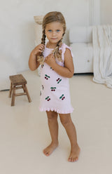 CHERRY KNIT TIE DRESS - PINK