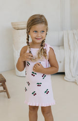 CHERRY KNIT TIE DRESS - PINK