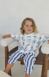 STRIPE LINEN PANTS - NAVY