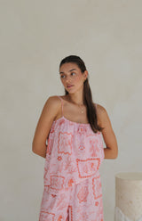 SEA IS CALLING SINGLET TOP - MAMA PINK/RED
