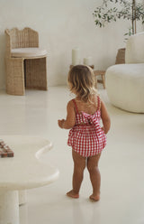 PICNIC RIC RAC ROMPER - CHERRY GINGHAM