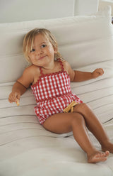 PICNIC RIC RAC ROMPER - CHERRY GINGHAM