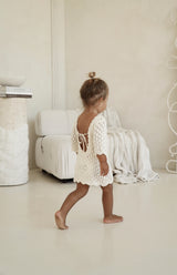 ELOISE TIE BACK CROCHET DRESS - CREAM