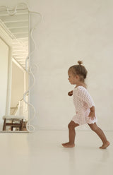 ELOISE TIE BACK CROCHET DRESS - PINK