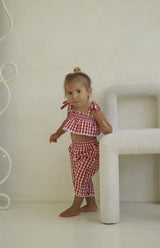 PICNIC TIE CROP & PANT SET - CHERRY GINGHAM