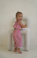 PICNIC TIE CROP & PANT SET - CHERRY GINGHAM
