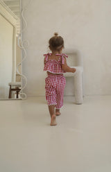 PICNIC TIE CROP & PANT SET - CHERRY GINGHAM