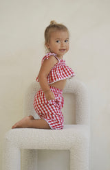 PICNIC TIE CROP & PANT SET - CHERRY GINGHAM