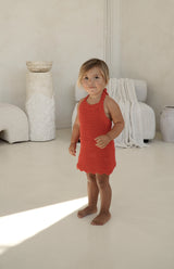 BIRDIE HALTER CROCHET DRESS - RED