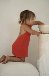 BIRDIE HALTER CROCHET DRESS - RED