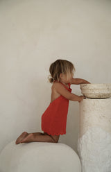 BIRDIE HALTER CROCHET DRESS - RED