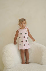CHERRY KNIT TIE DRESS - PINK
