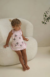 CHERRY KNIT TIE DRESS - PINK