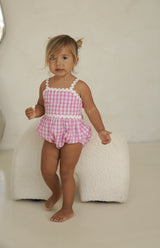 PICNIC RIC RAC ROMPER - PINK GINGHAM