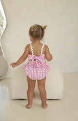 PICNIC RIC RAC ROMPER - PINK GINGHAM
