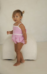 PICNIC RIC RAC ROMPER - PINK GINGHAM