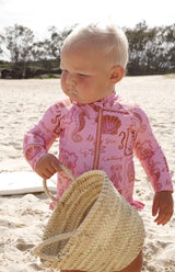 SEA IS CALLING FRONT ZIP SWIMSUIT PINK/RED - MINI