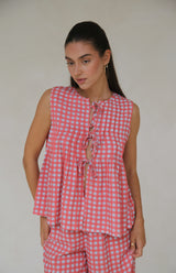 CAPRI GINGHAM PLEAT FRONT TIE TOP - MAMA