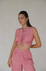 CAPRI GINGHAM PLEAT FRONT TIE TOP - MAMA