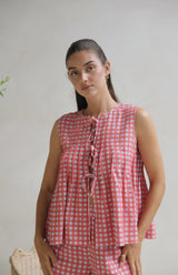 CAPRI GINGHAM PLEAT FRONT TIE TOP - MAMA