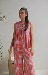 CAPRI GINGHAM PLEAT FRONT TIE TOP - MAMA