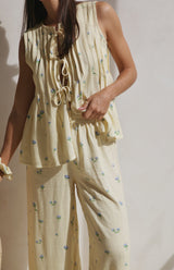 LEMON BELLE FLEUR PLEAT FRONT TIE TOP - MAMA