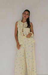 LEMON BELLE FLEUR PLEAT FRONT TIE TOP - MAMA