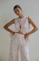 BLUSH BELLE FLEUR PLEAT FRONT TIE TOP - MAMA