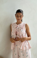 BLUSH BELLE FLEUR PLEAT FRONT TIE TOP - MAMA