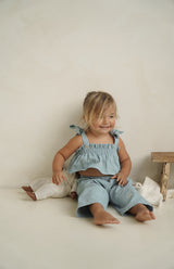 DENIM BOW TIE CROP & PANT SET