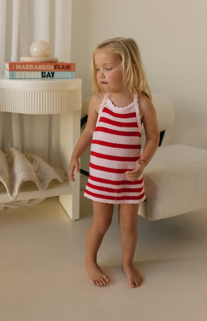 BIRDIE HALTER DRESS - POPPY STRIPE