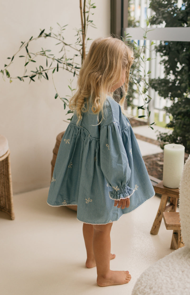 NOELLE DRESS - DENIM BOWS