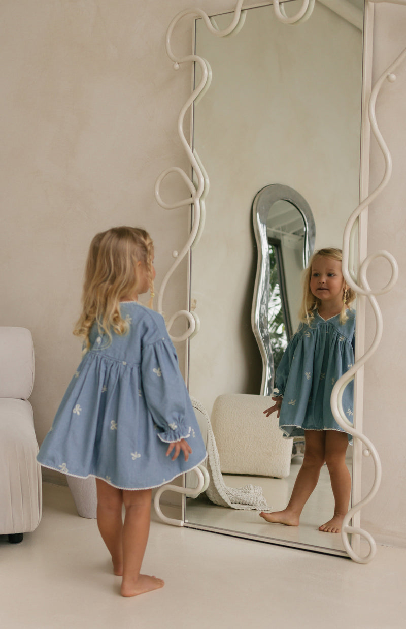 NOELLE DRESS - DENIM BOWS