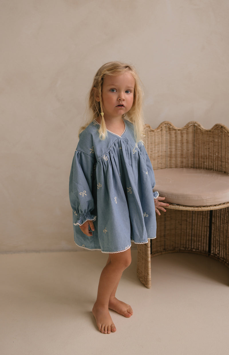 NOELLE DRESS - DENIM BOWS