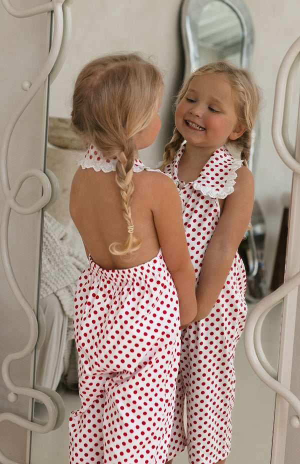 ROSIE JUMPSUIT - CHERRY POLKA