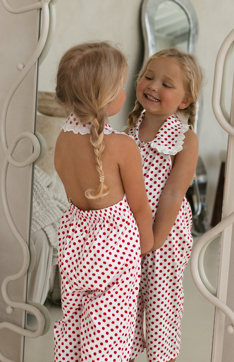 ROSIE JUMPSUIT - CHERRY POLKA