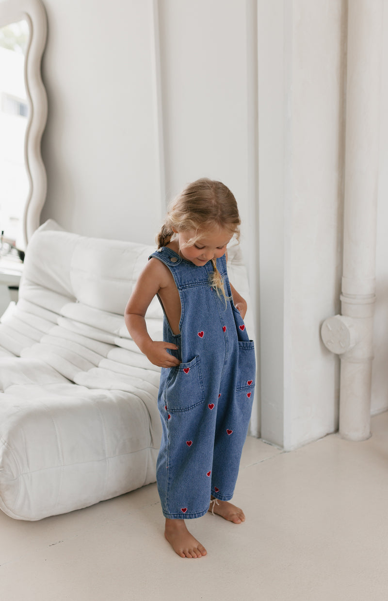 HEART DENIM BARREL OVERALL