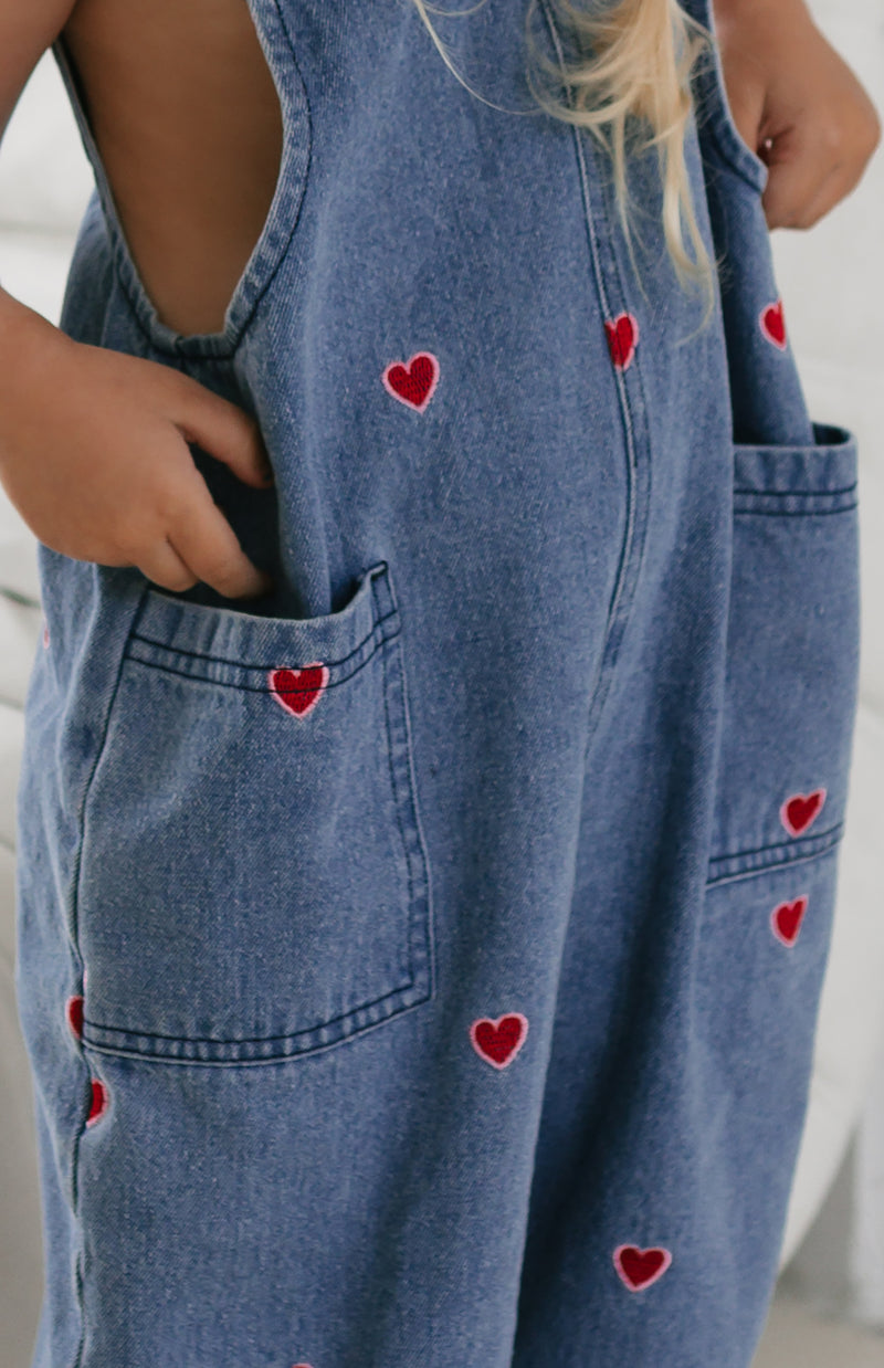 HEART DENIM BARREL OVERALL