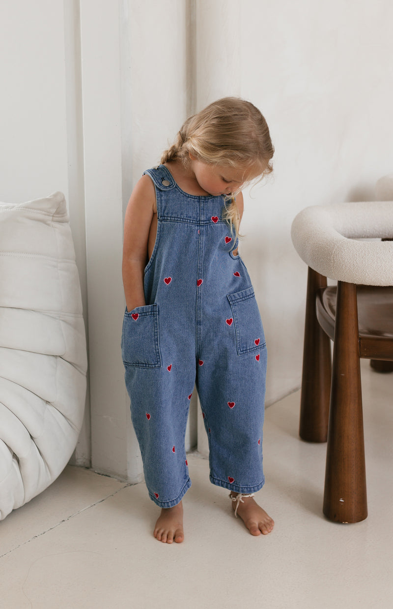 HEART DENIM BARREL OVERALL