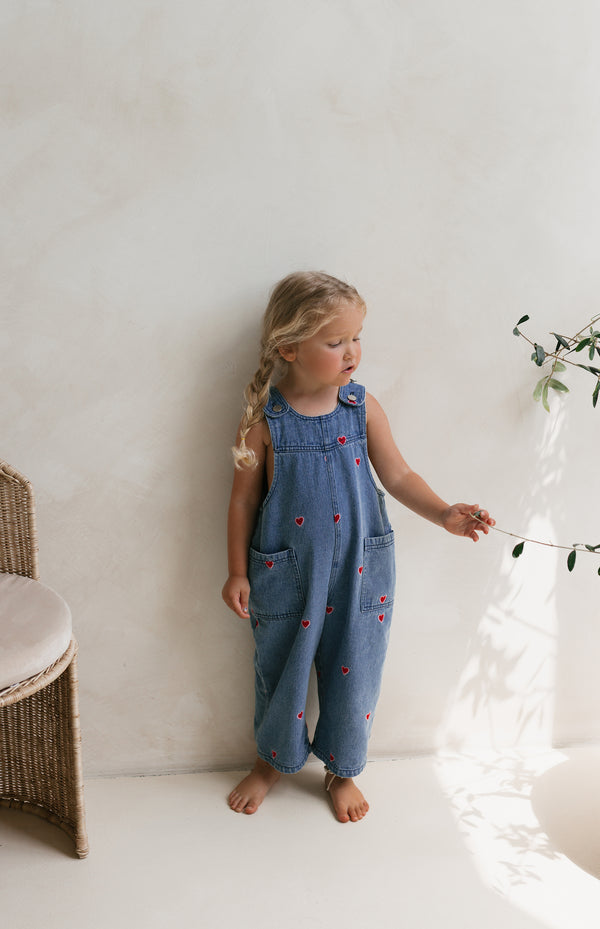HEART DENIM BARREL OVERALL