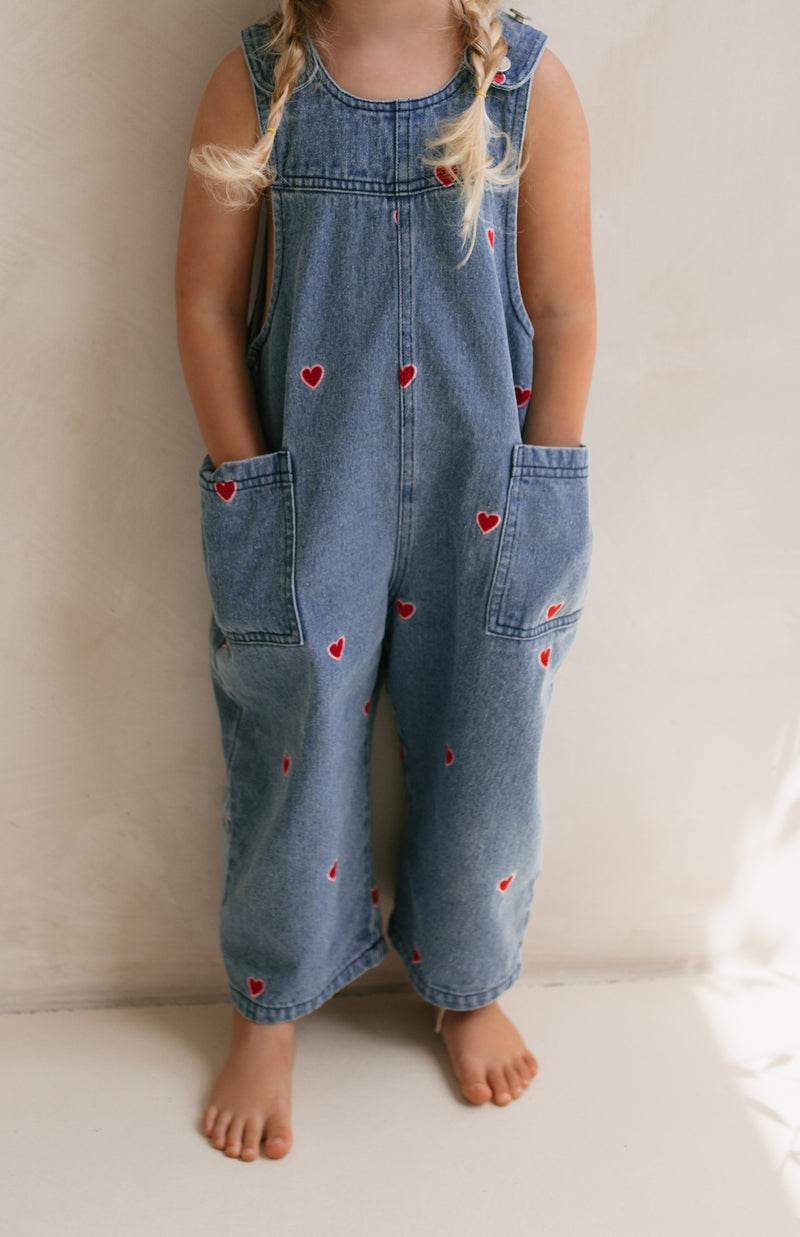 HEART DENIM BARREL OVERALL