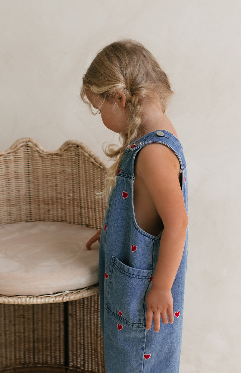HEART DENIM BARREL OVERALL