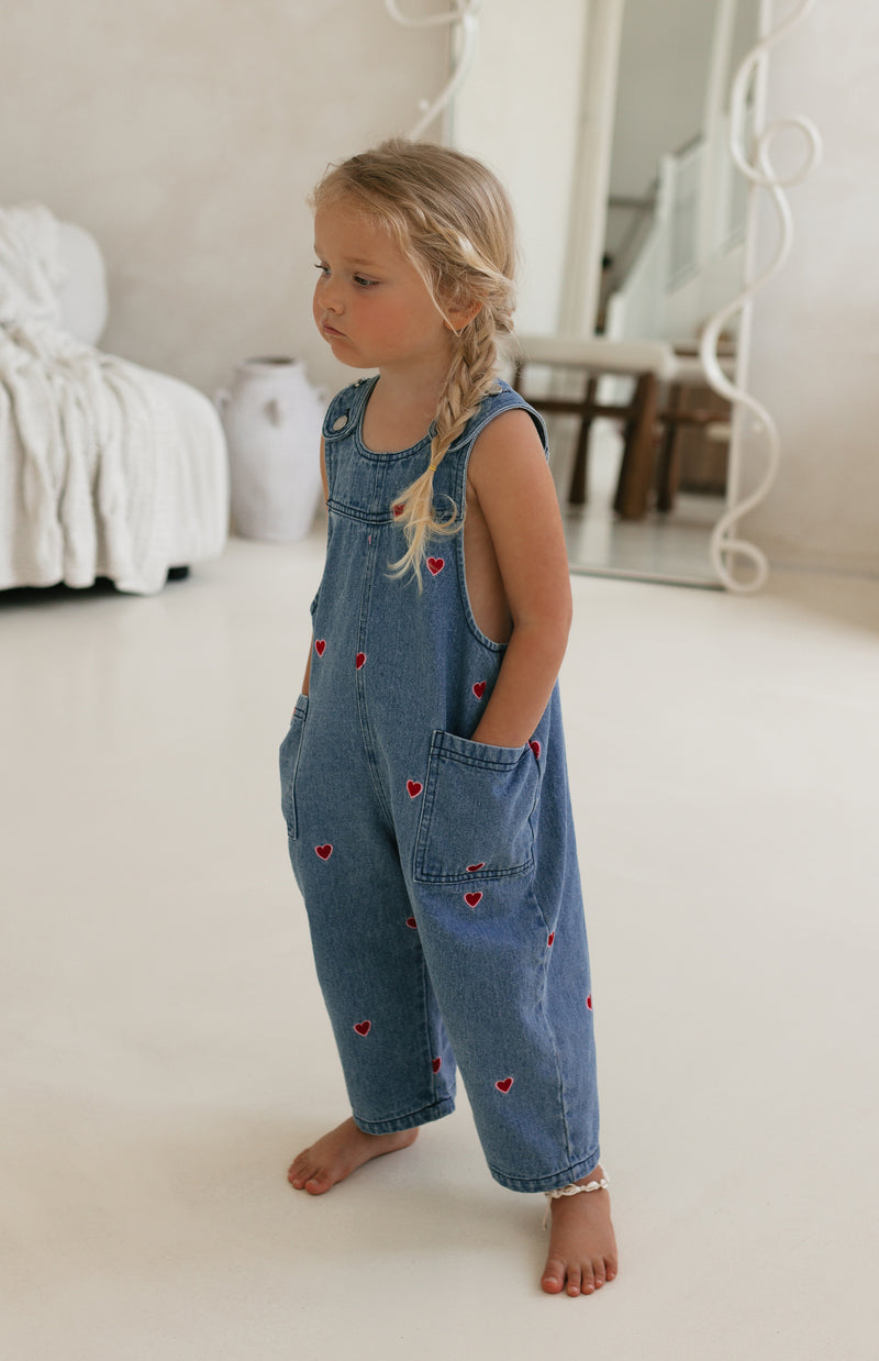 HEART DENIM BARREL OVERALL