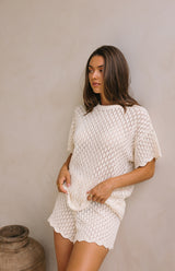 BIRDIE CROCHET TEE - MAMA CREAM
