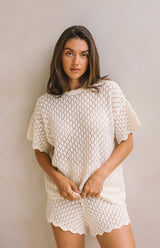 BIRDIE CROCHET TEE - MAMA CREAM