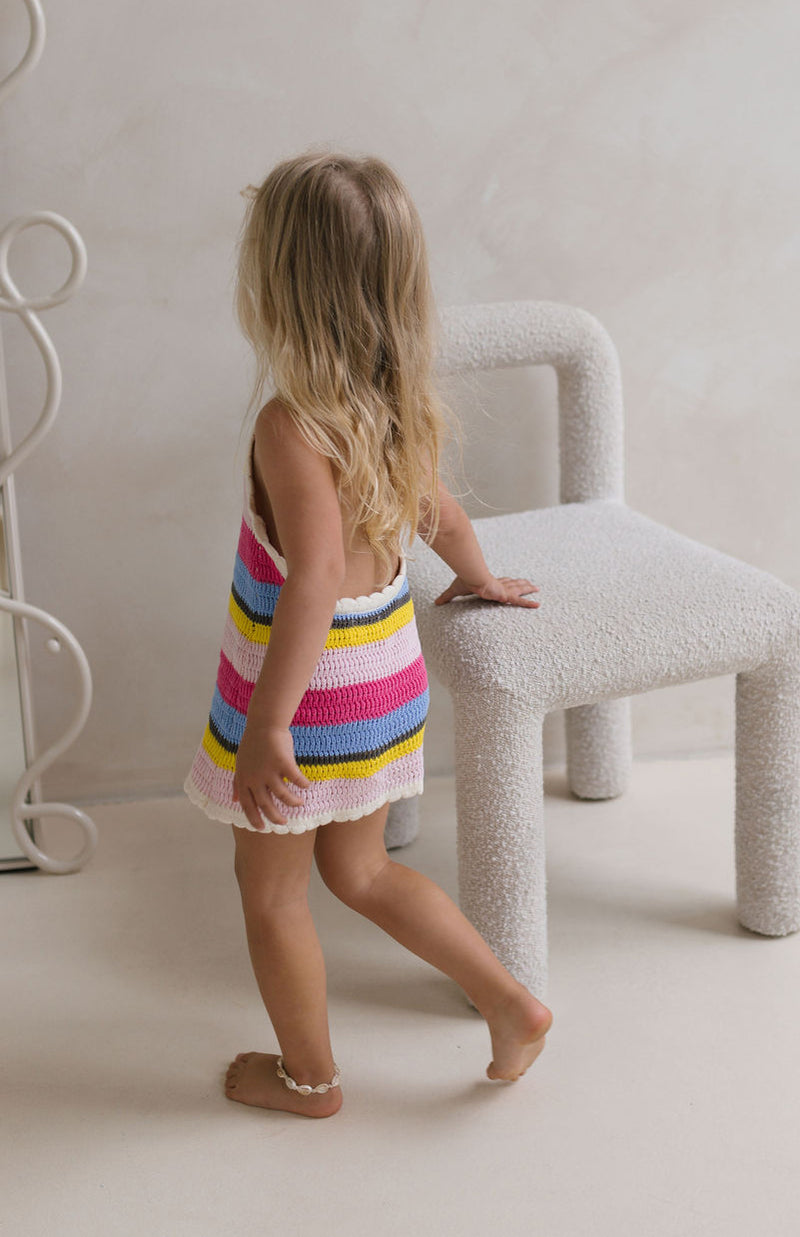 BIRDIE HALTER DRESS - HAVANA STRIPE