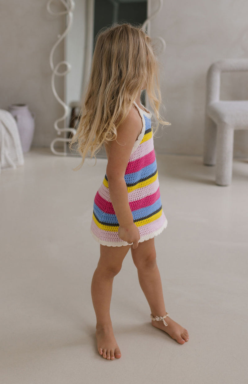 BIRDIE HALTER DRESS - HAVANA STRIPE