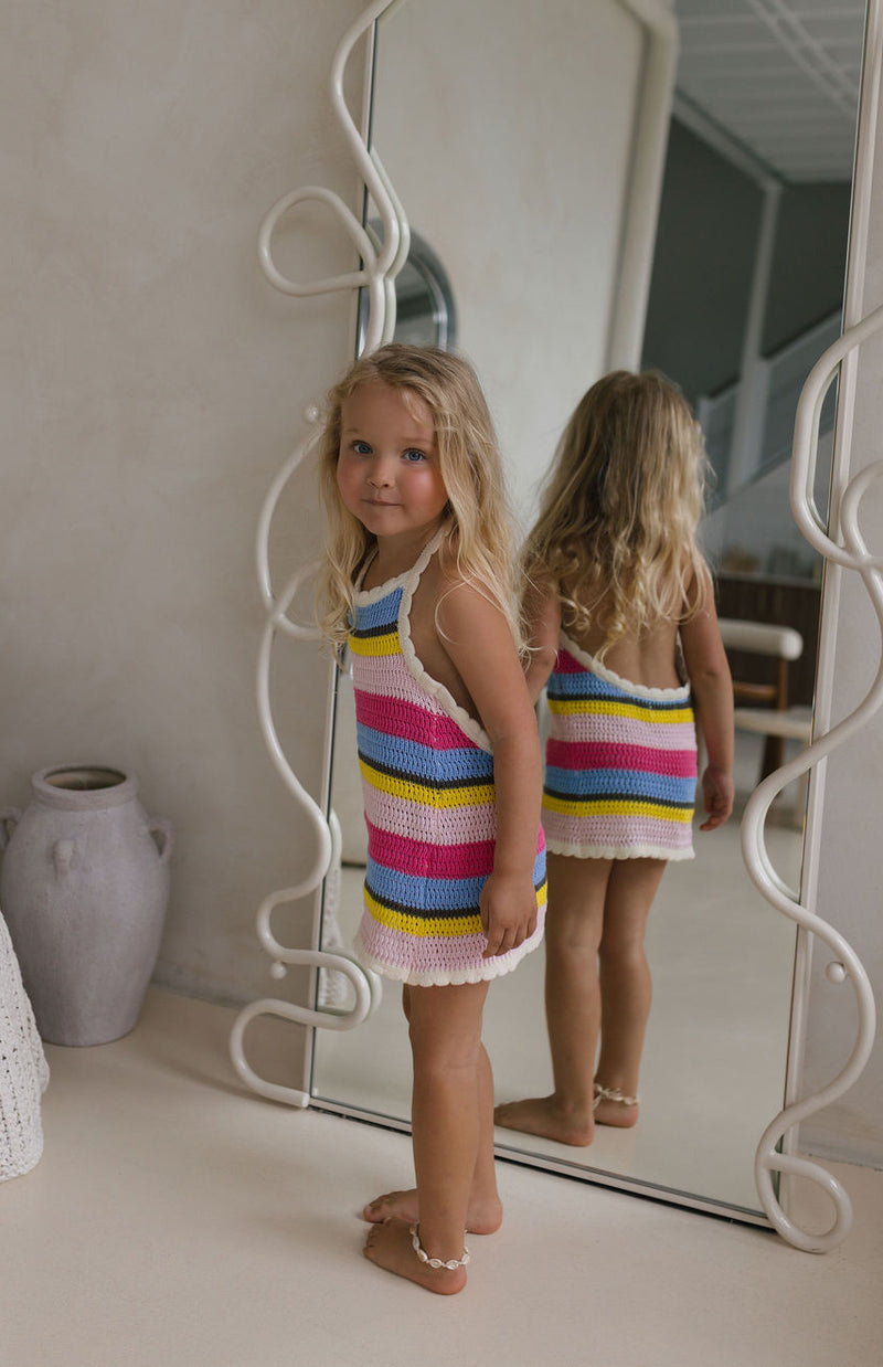 BIRDIE HALTER DRESS - HAVANA STRIPE